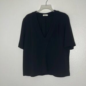 A.L.C. Black Viscose Short Sleeve V Neck Boxy Fit Blouse Size 10
